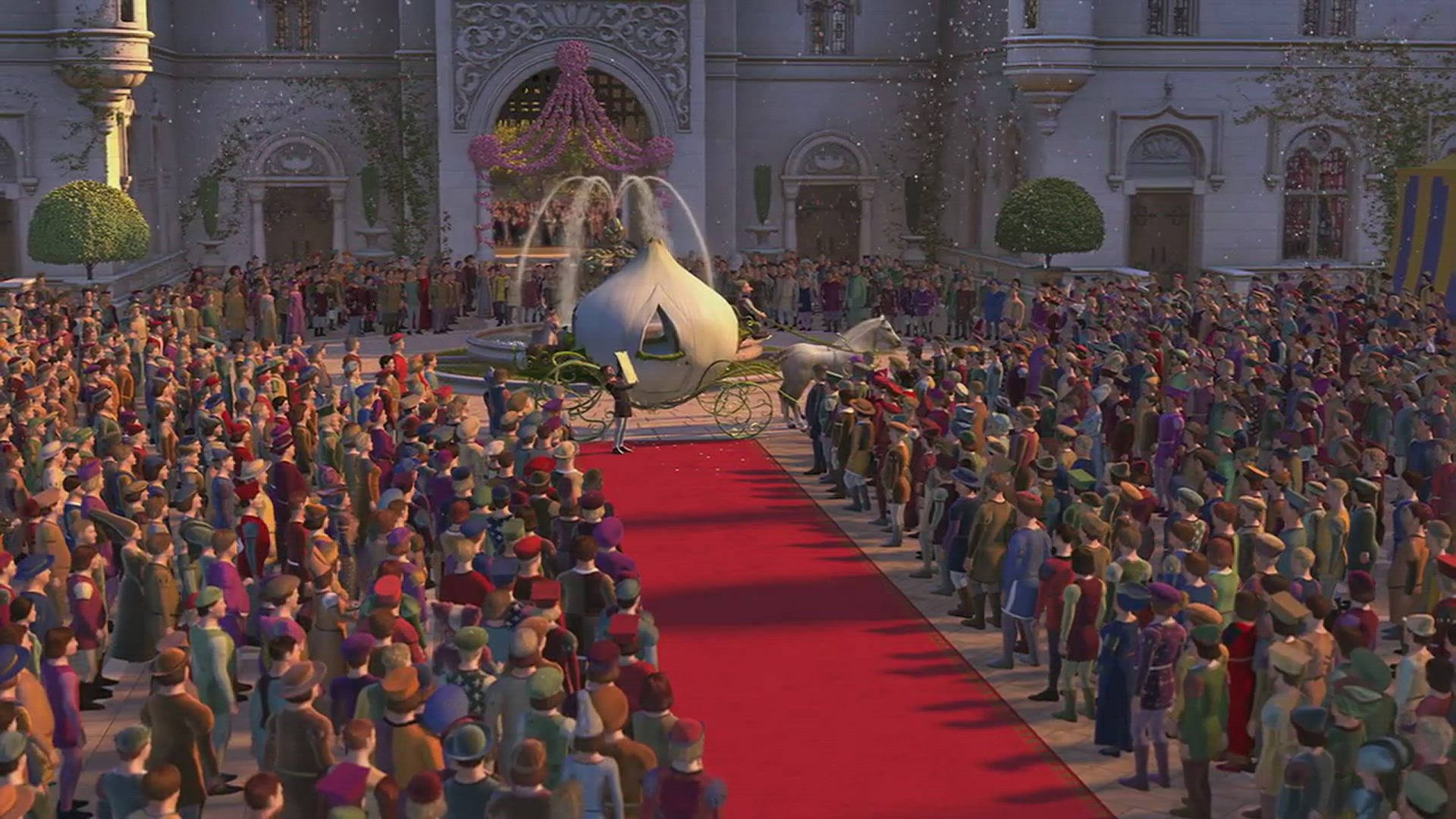 Mængden samlet i palads Shrek 2 Scene Wallpaper