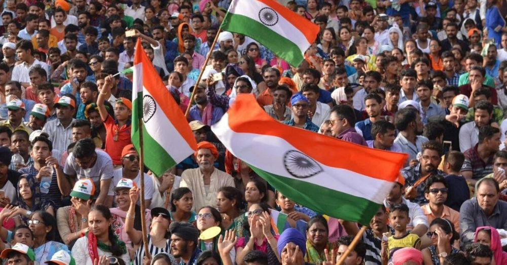 Crowd Holding The Indian Flag