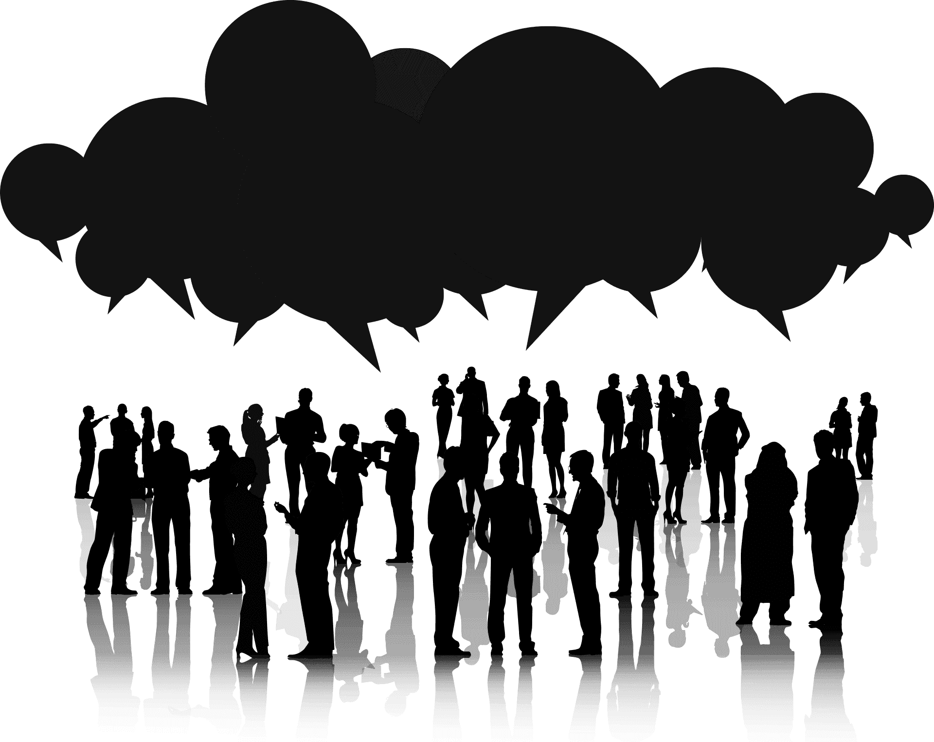 Crowd Silhouette Speech Bubbles.png PNG