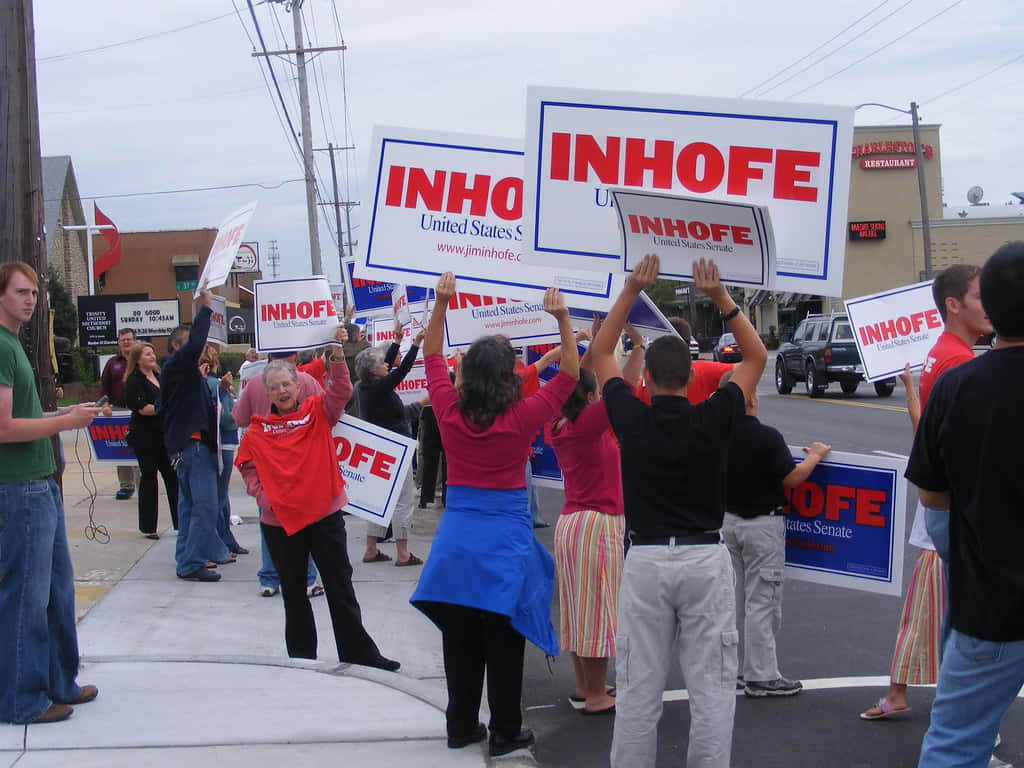 Enthusiastic Crowd Supporting Senator Jim Inhofe Wallpaper