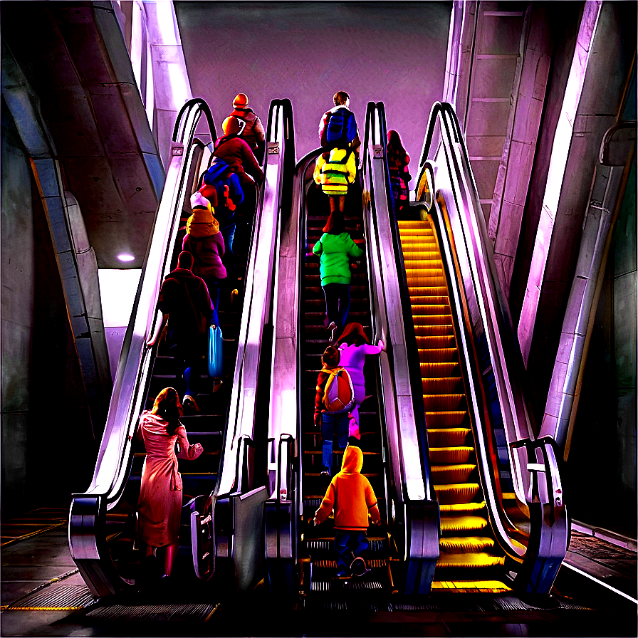 Crowded Escalator Scene Png 06242024 PNG