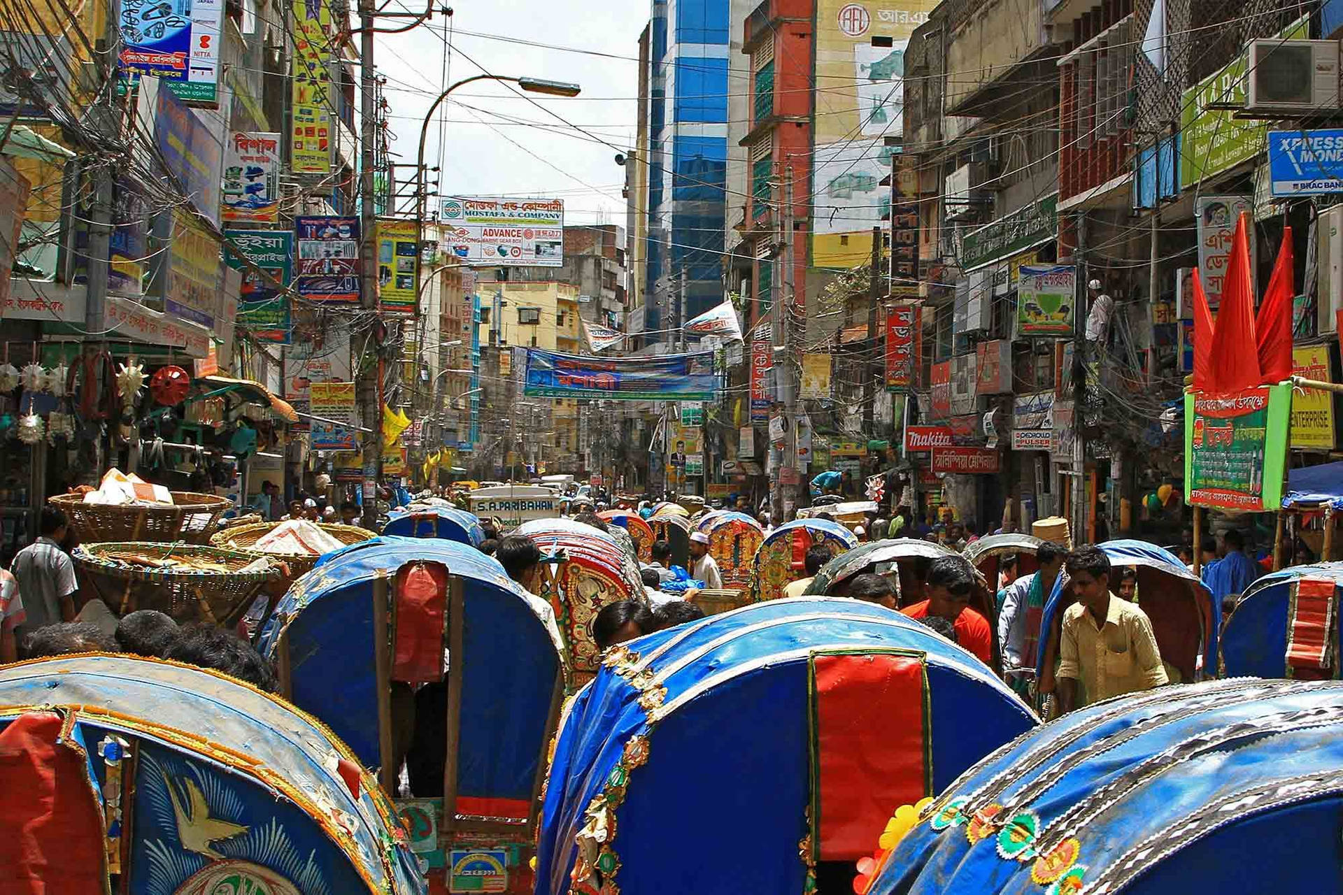 Strada Affollata A Dacca In Bangladesh Sfondo