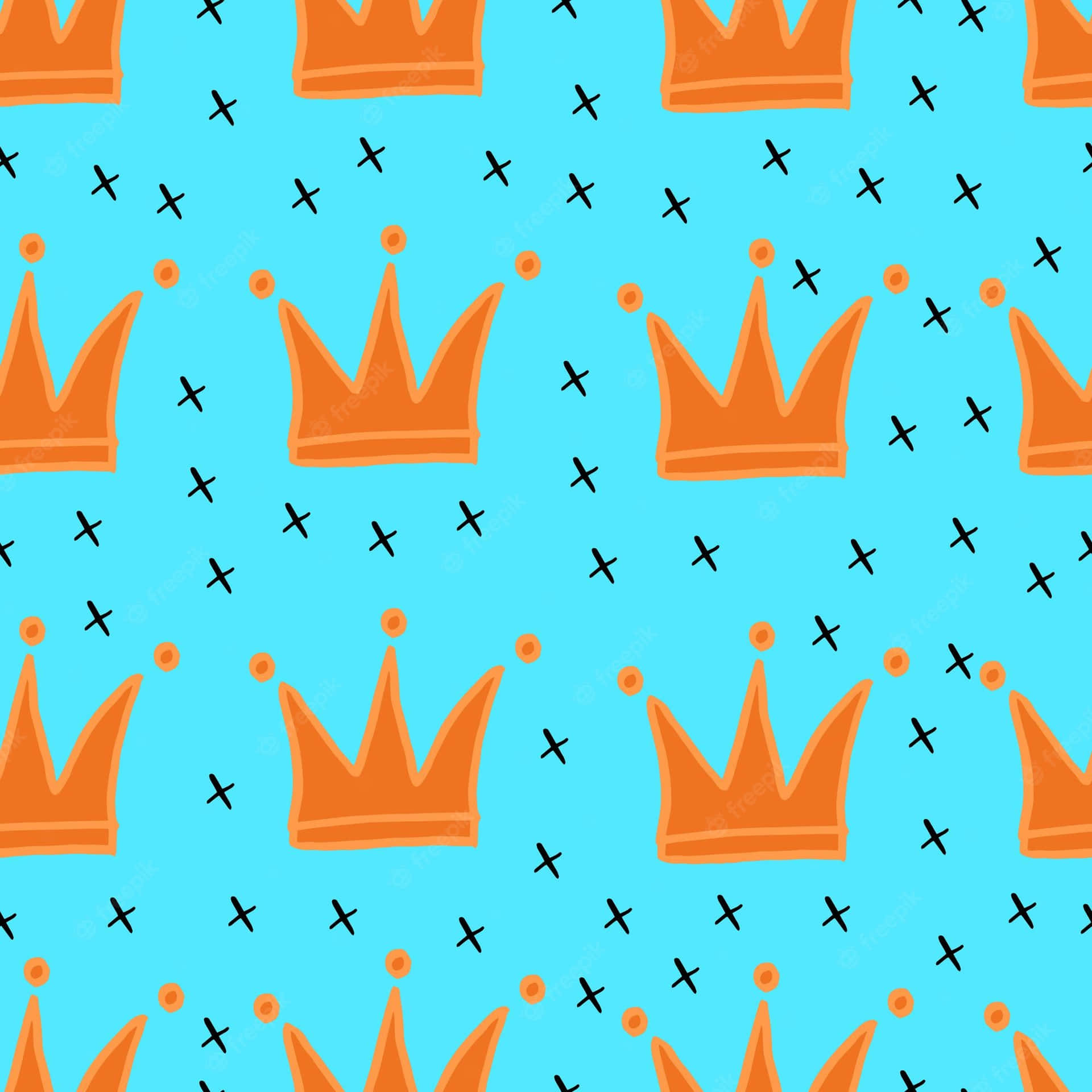 Orange Crowns On Blue Background