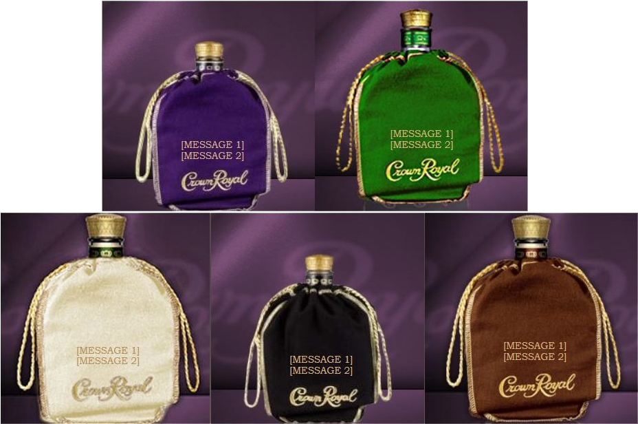 Crown Royal Bottlesin Colorful Bags PNG