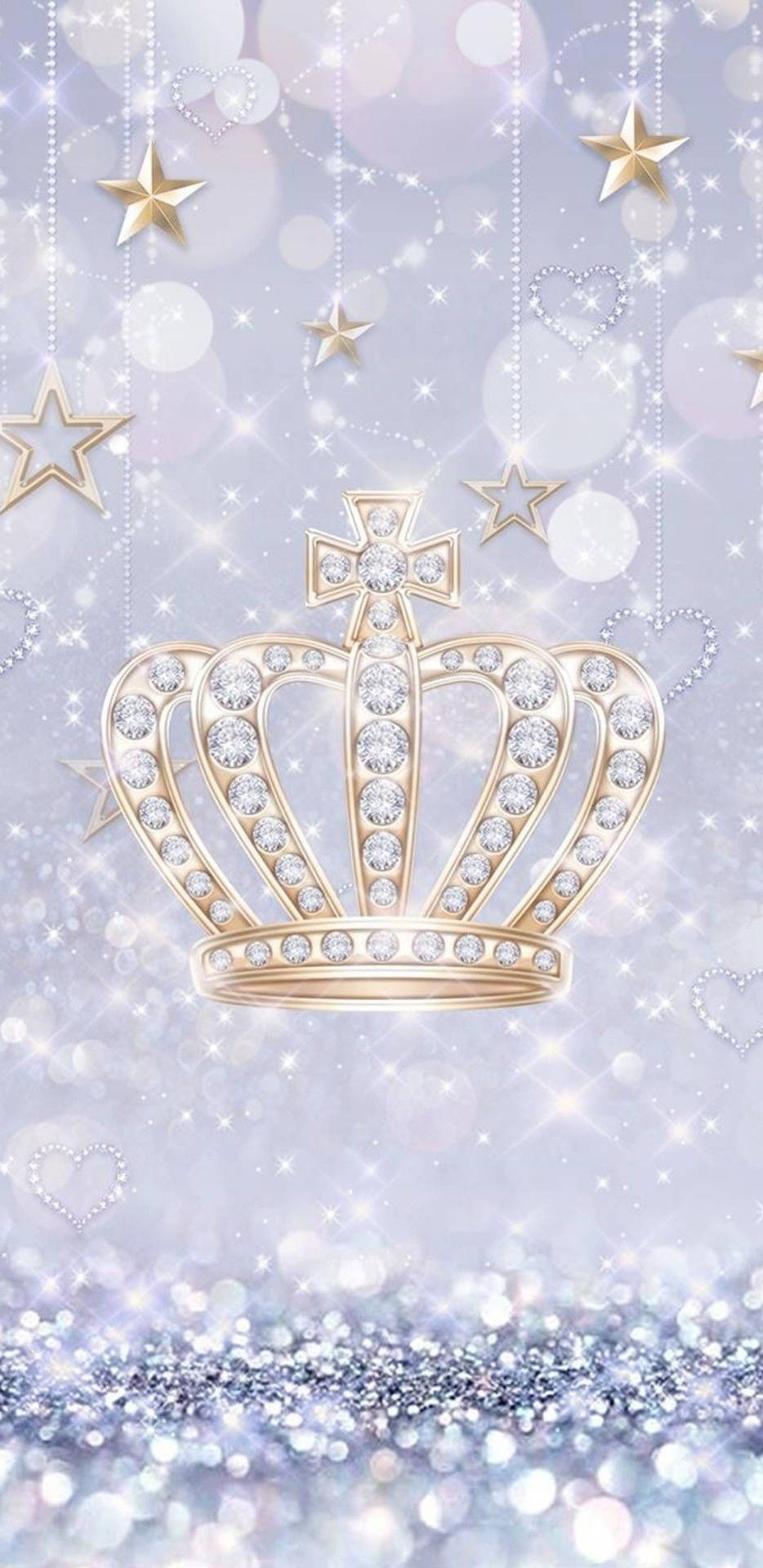 Crown Stars Sølv Glitter Wallpaper