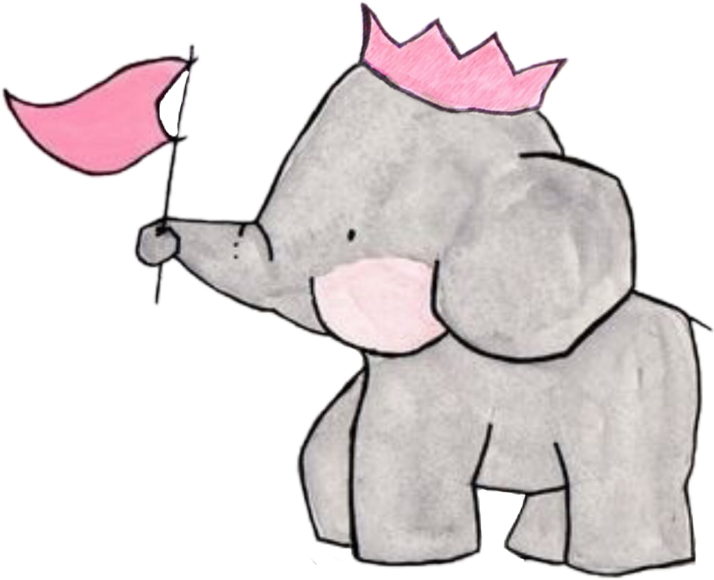 Crowned Elephant Cartoon Holding Flag PNG