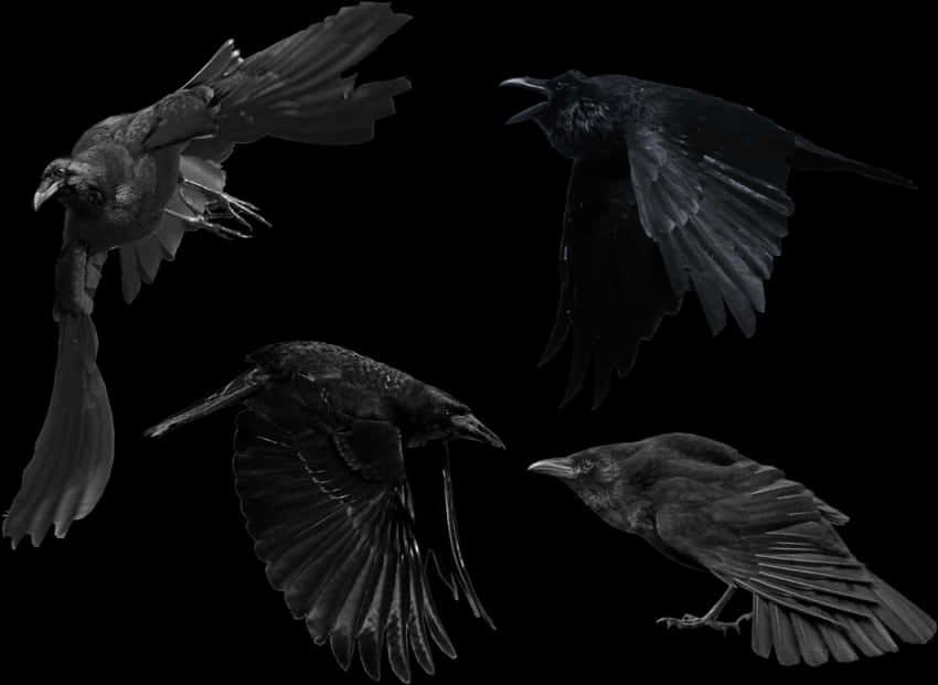 Crowsin Flight Black Background PNG