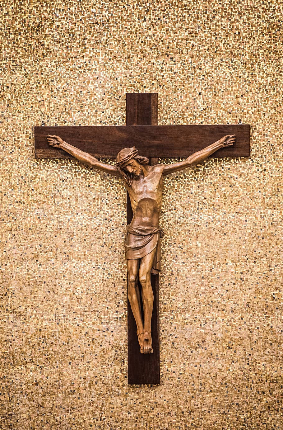 Crucifixion Statue Against Mosaic Background Wallpaper