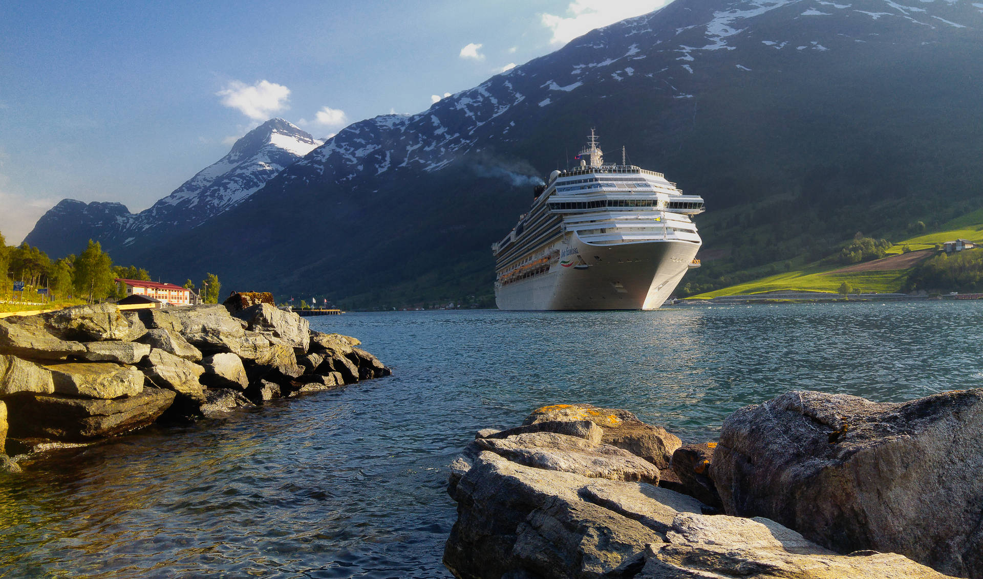 Cruise Ship And Mountains Wallpaper