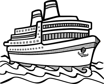 Cruise Ship Illustration Blackand White PNG