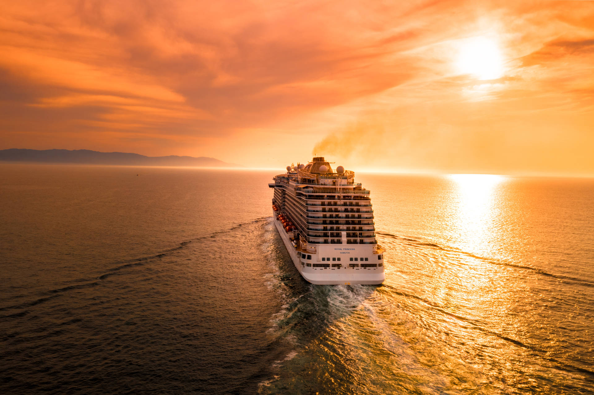 Cruise Ship Sailing Sunset Wallpaper