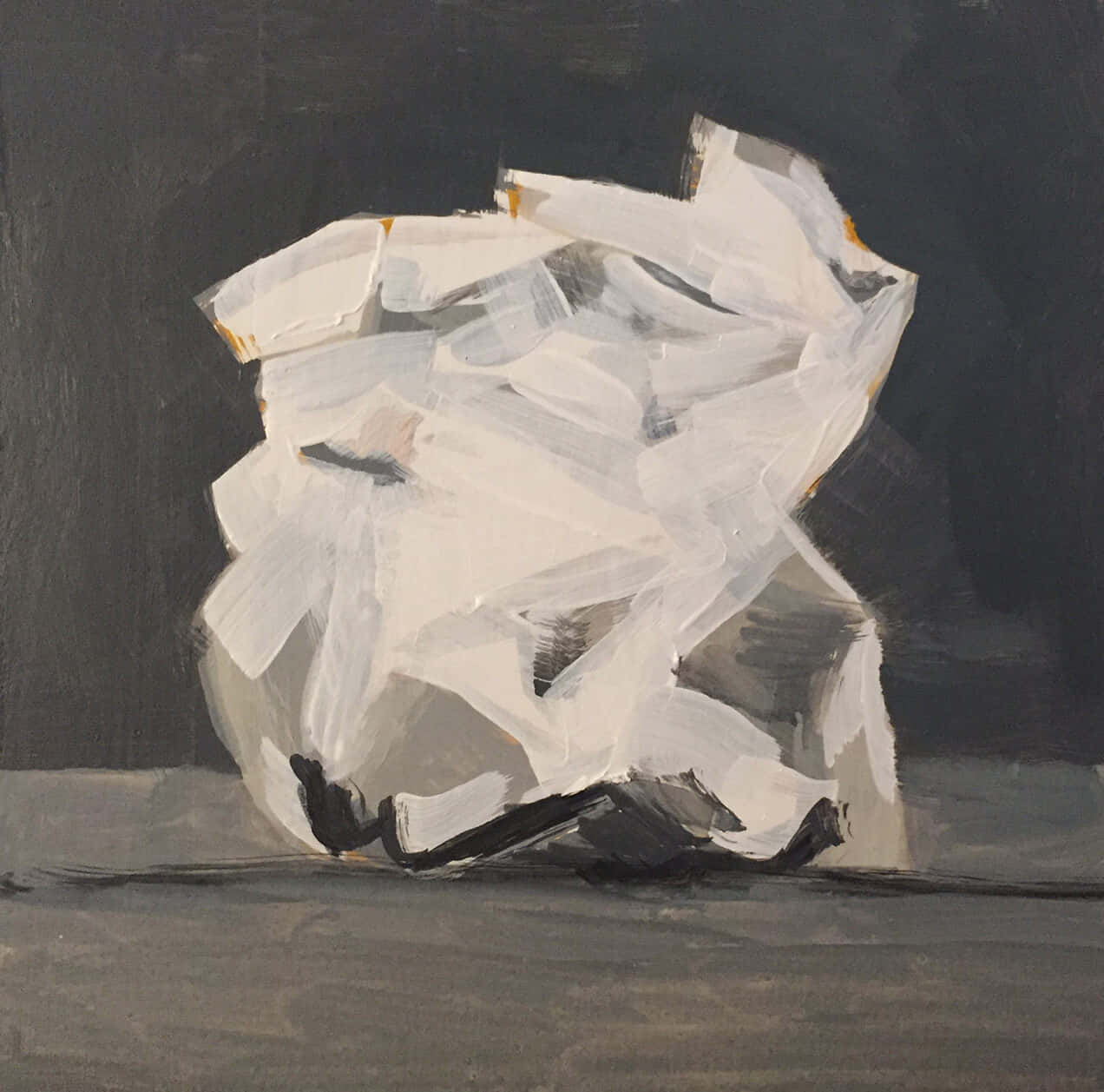A Painting Of A White Paper Bag On A Table