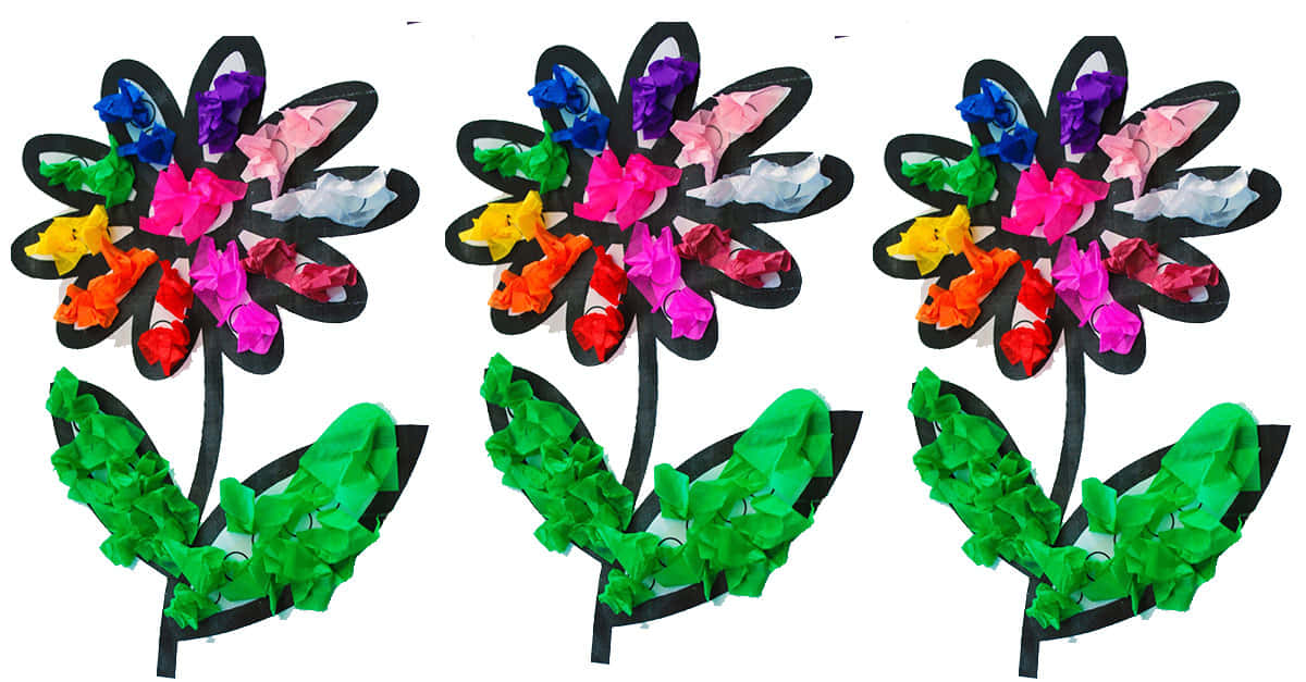 Three Colorful Paper Flowers Are Shown On A White Background