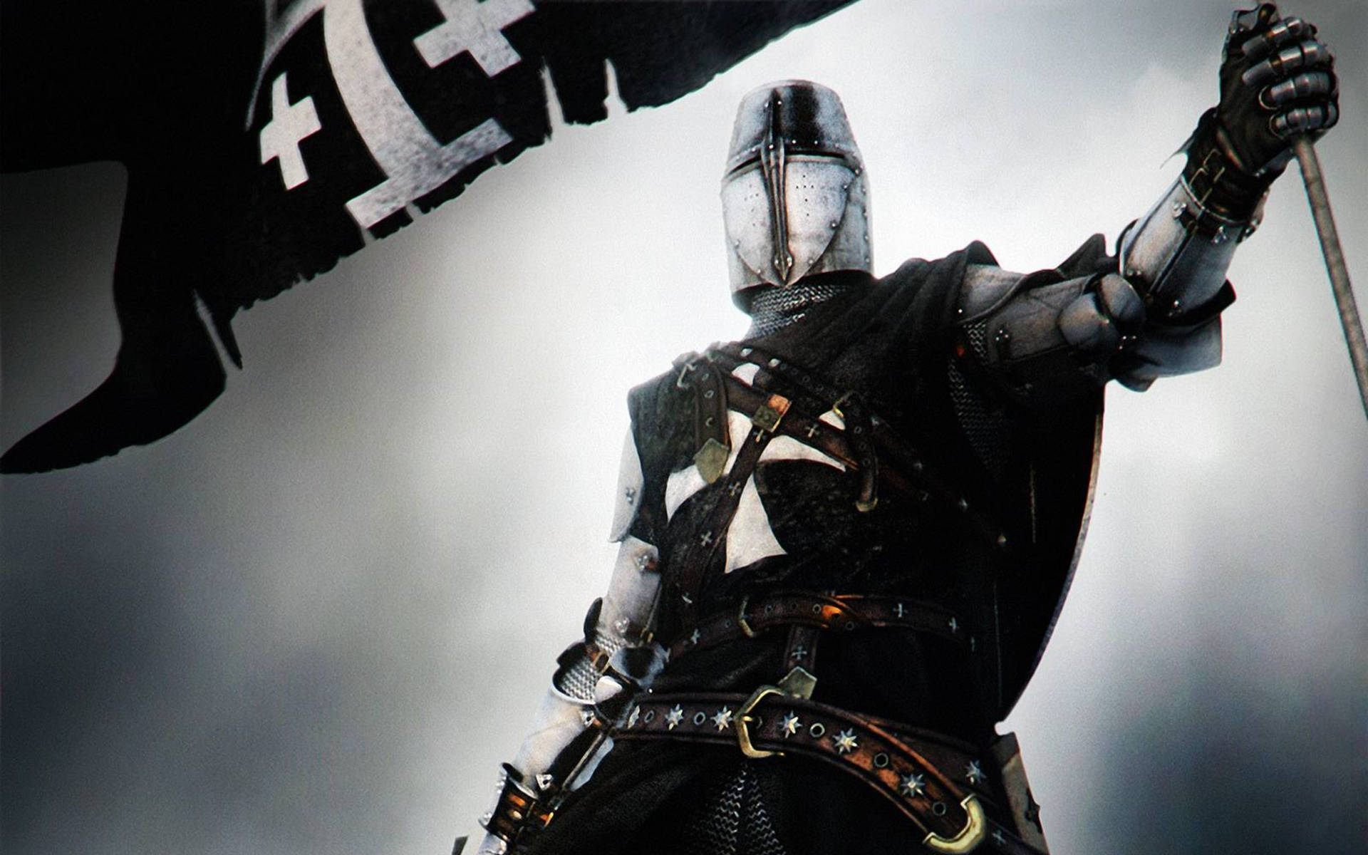 Crusader Knight Holding A Flag Wallpaper