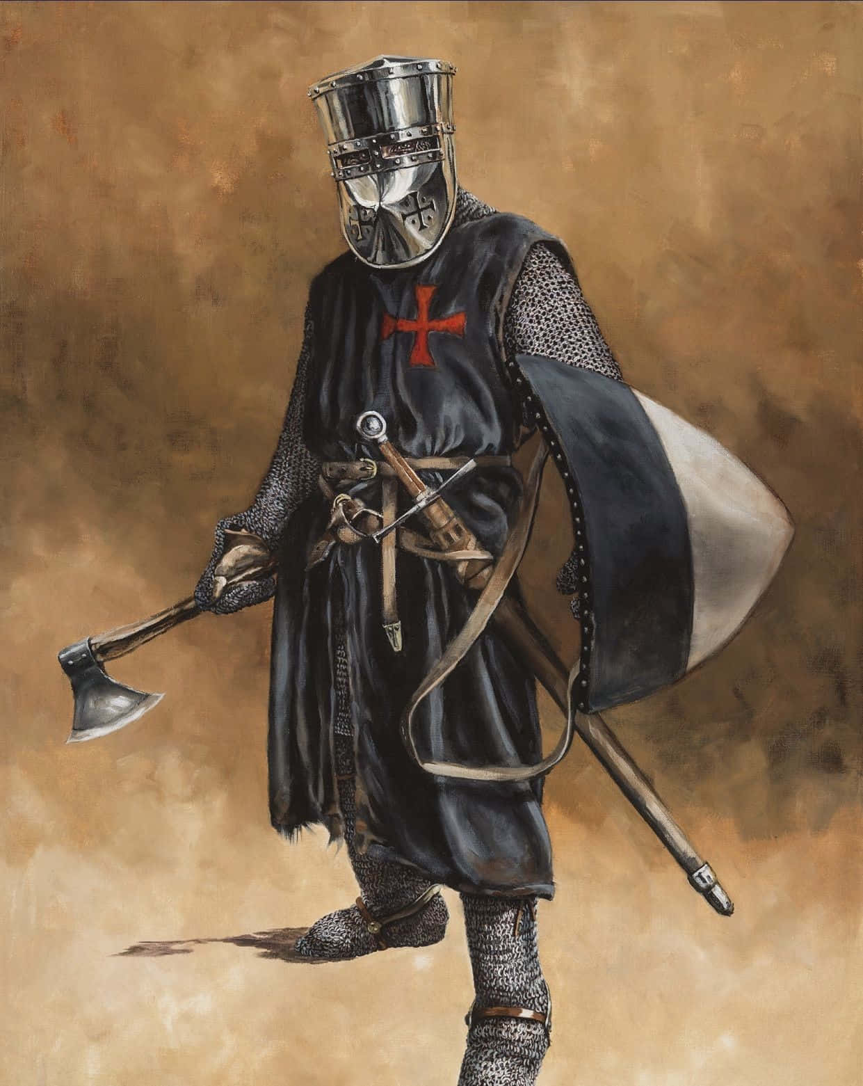 A Painting Of A Knight With An Axe And Shield