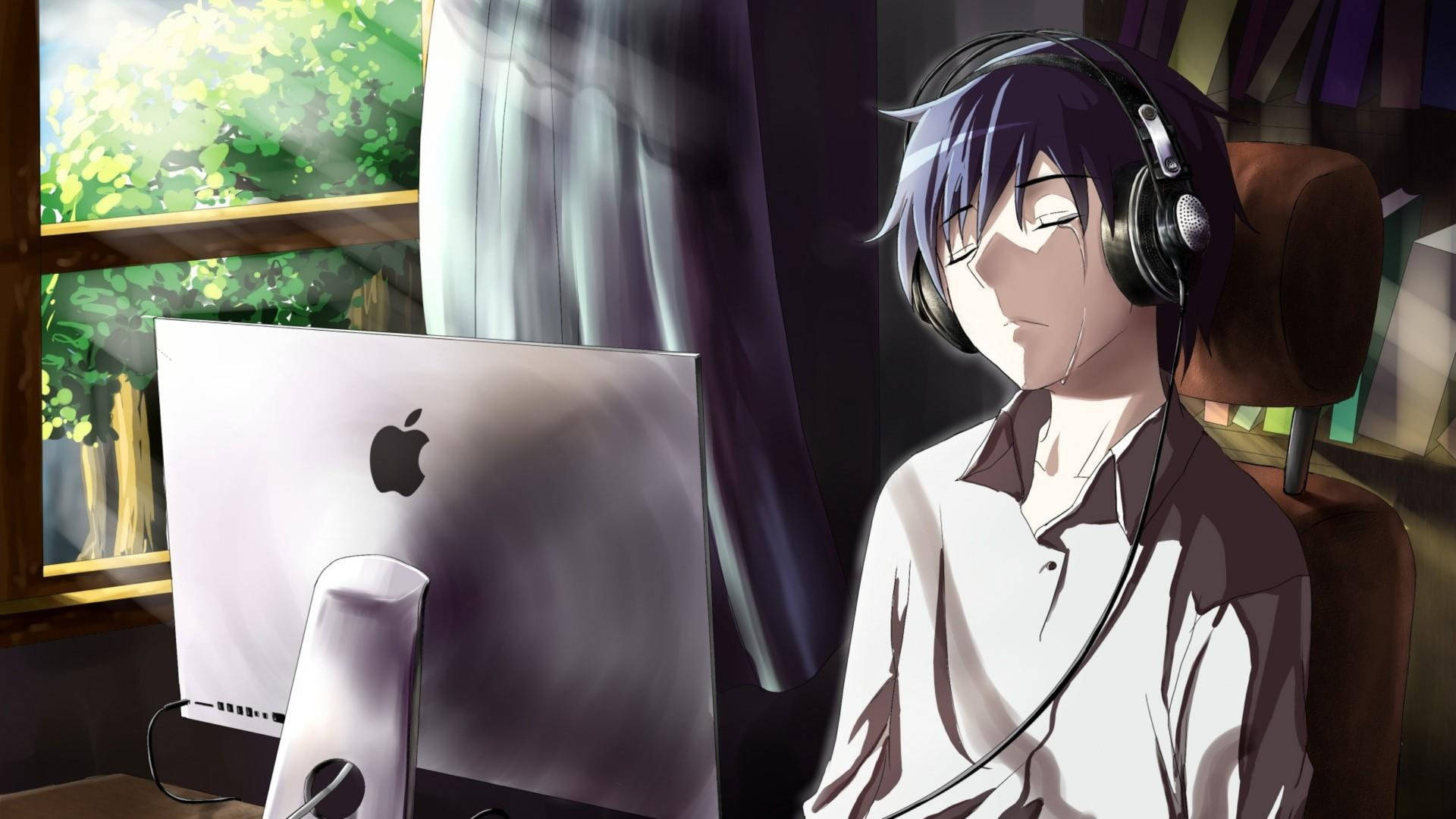 Grædende anime dreng føler sig alene Wallpaper