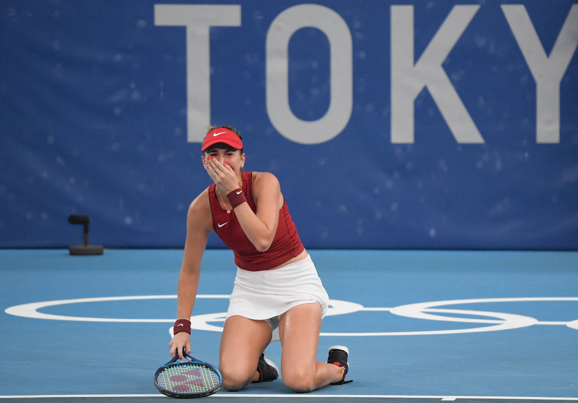 Emotionally Charged Moment: Tears of Victory from Belinda Bencic Wallpaper