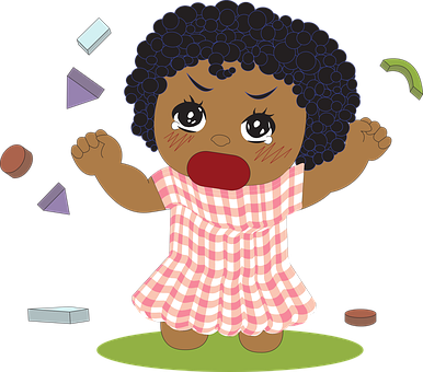 Crying Cartoon Girl Surrounded By Toys PNG