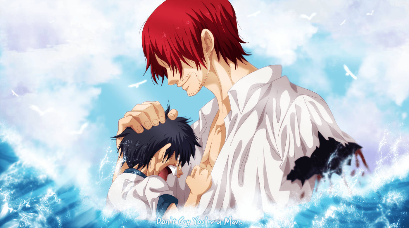 Crying Luffy And Shanks One Piece Wallpaper