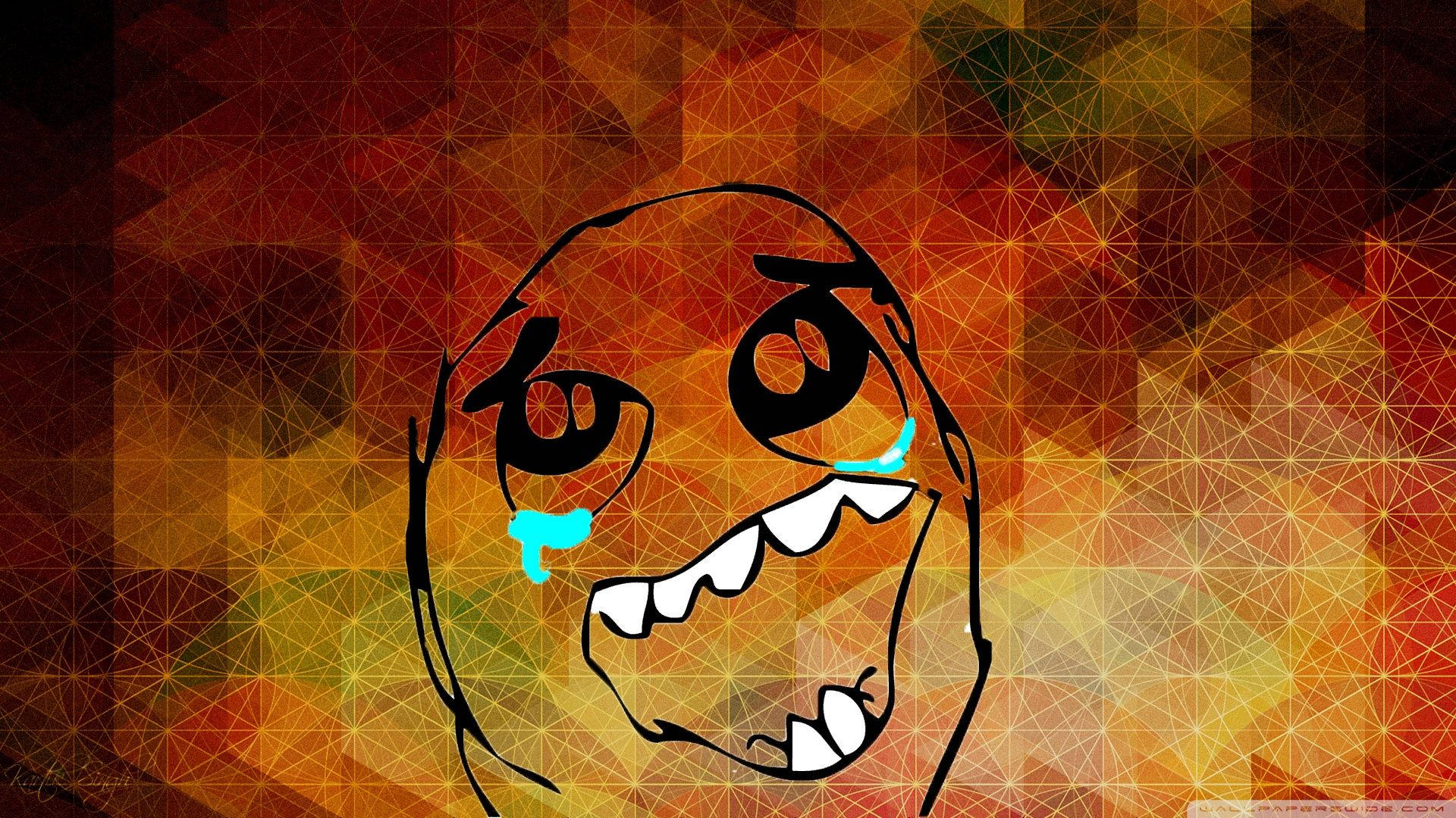 Crying rage meme on an abstract orange modern background.
