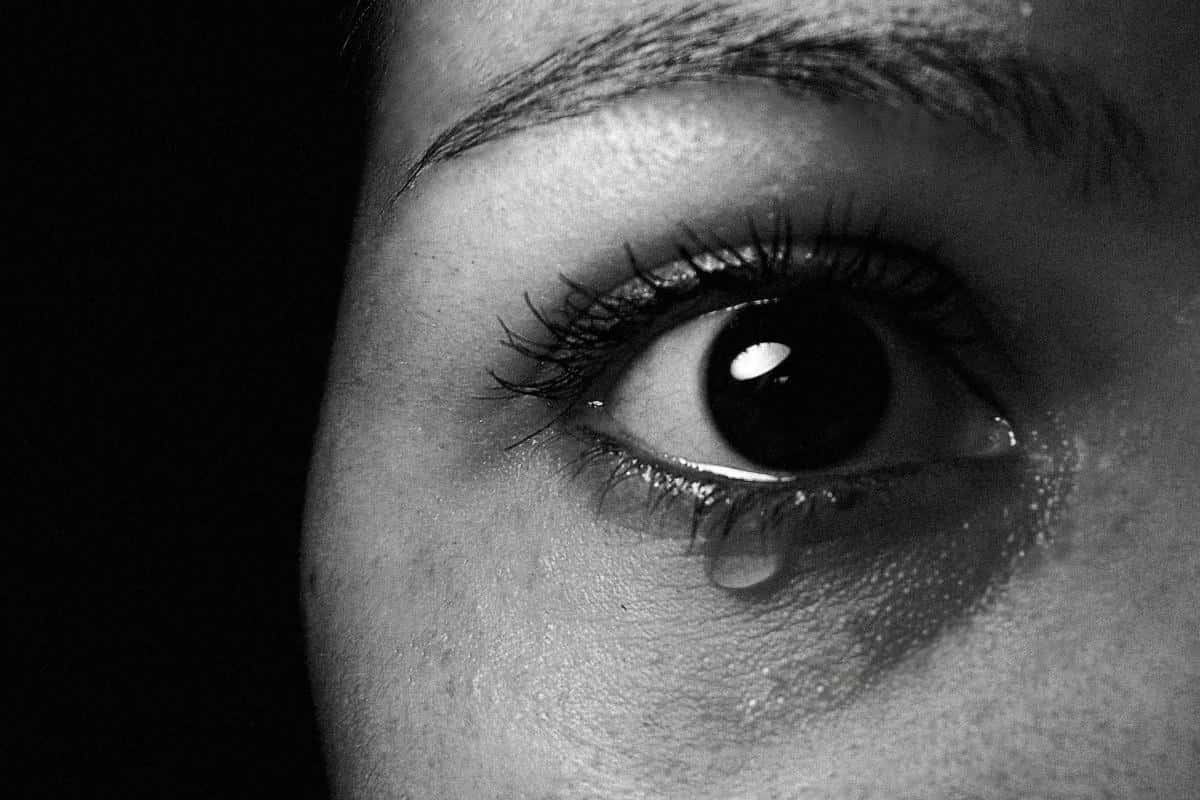 Crying Woman With Tears Eye Shot Greyscale Wallpaper
