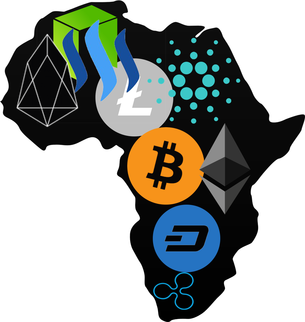 Cryptocurrency Symbols Over Africa Map PNG