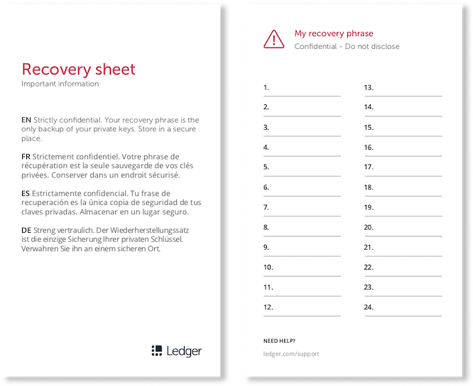 Cryptocurrency Wallet Recovery Sheet PNG