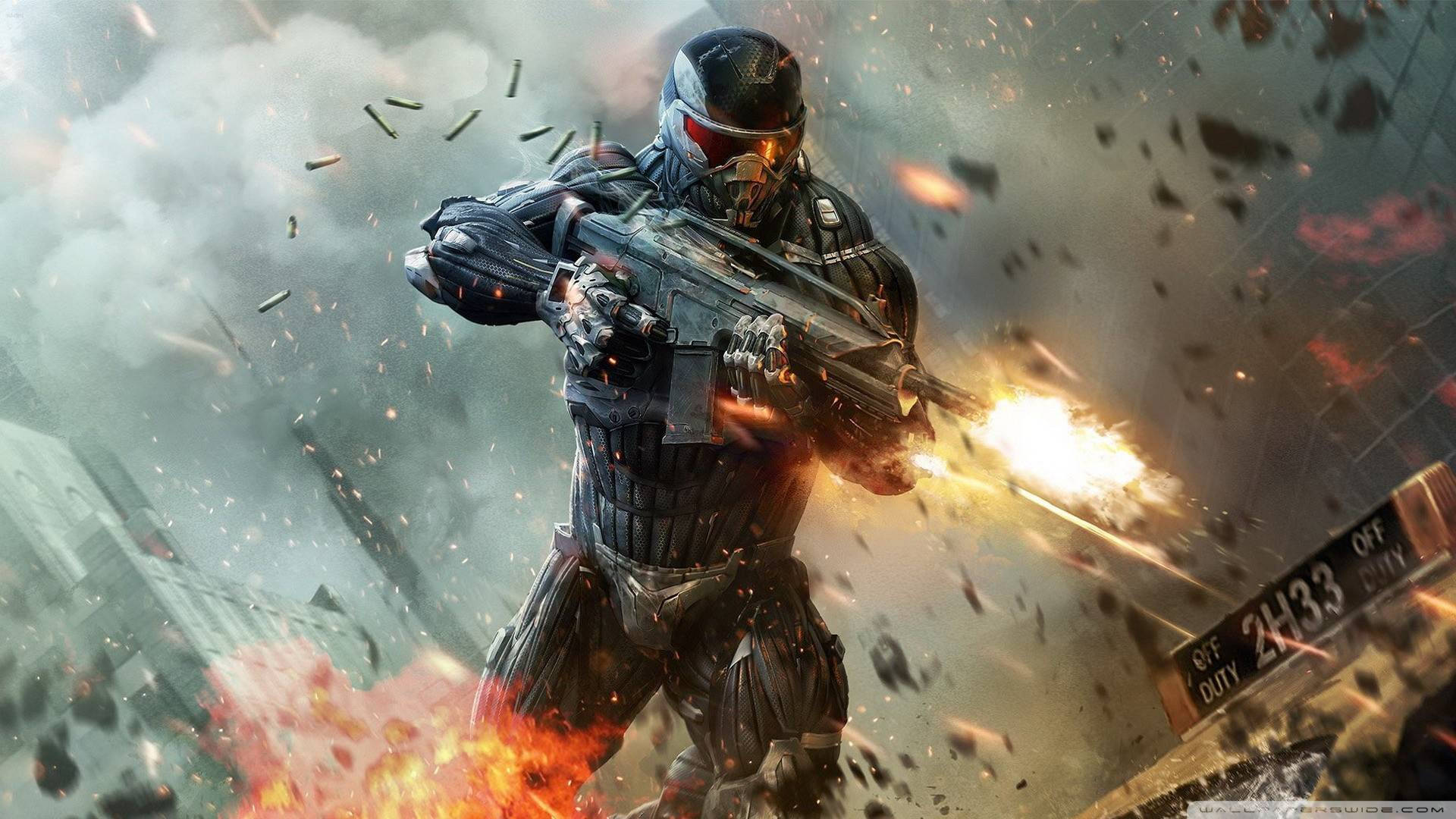 Thrilling Action In Crysis 2 3d Game. Wallpaper