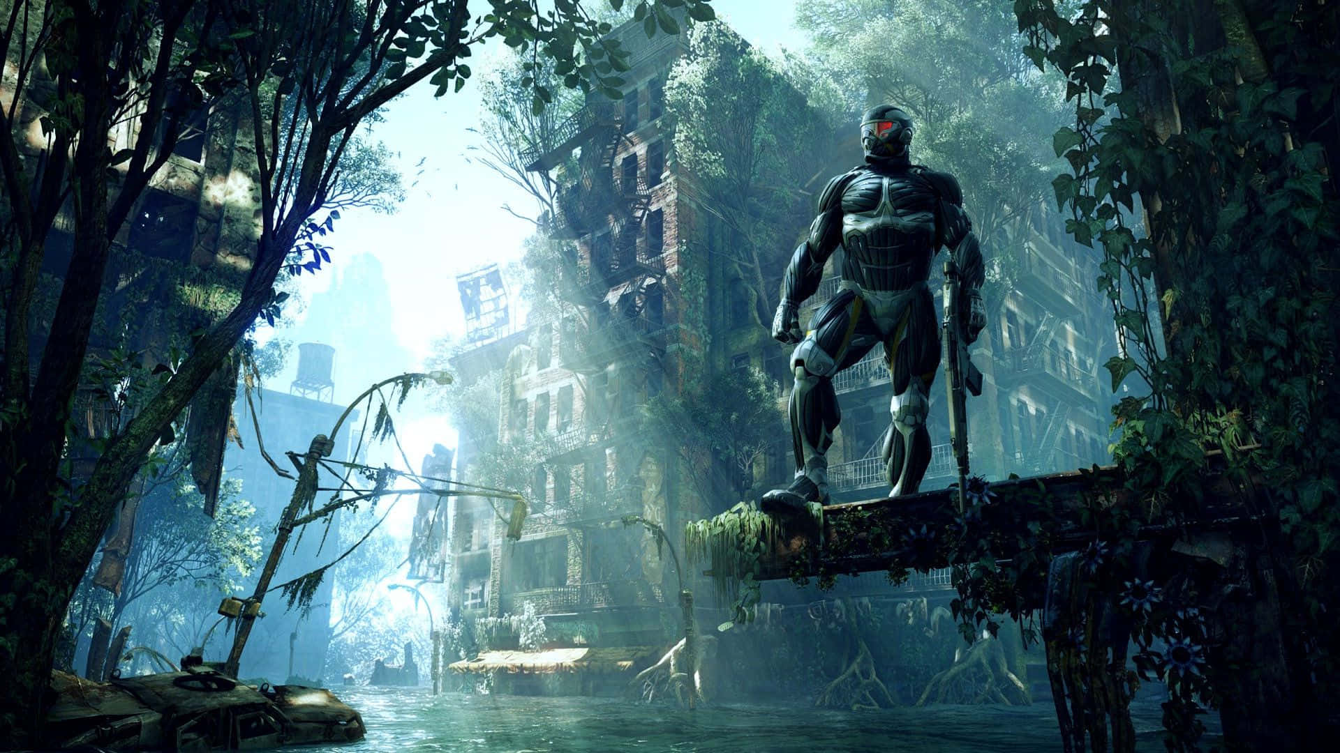 Image  One lonely soldier stands, amidst the ruin of Crysis 3's City. Wallpaper