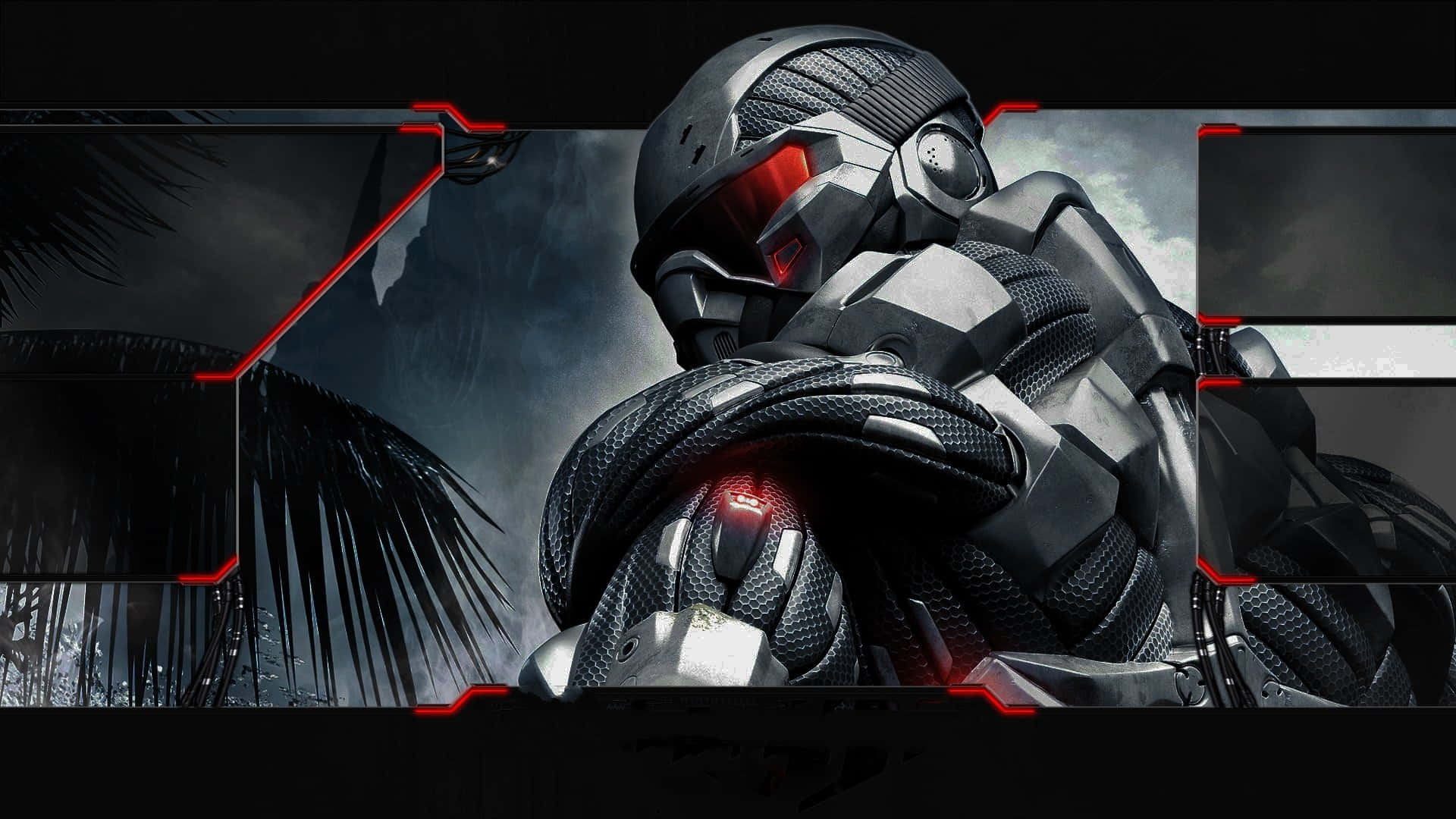 A Black And Red Image Of A Robot With Red Eyes Wallpaper