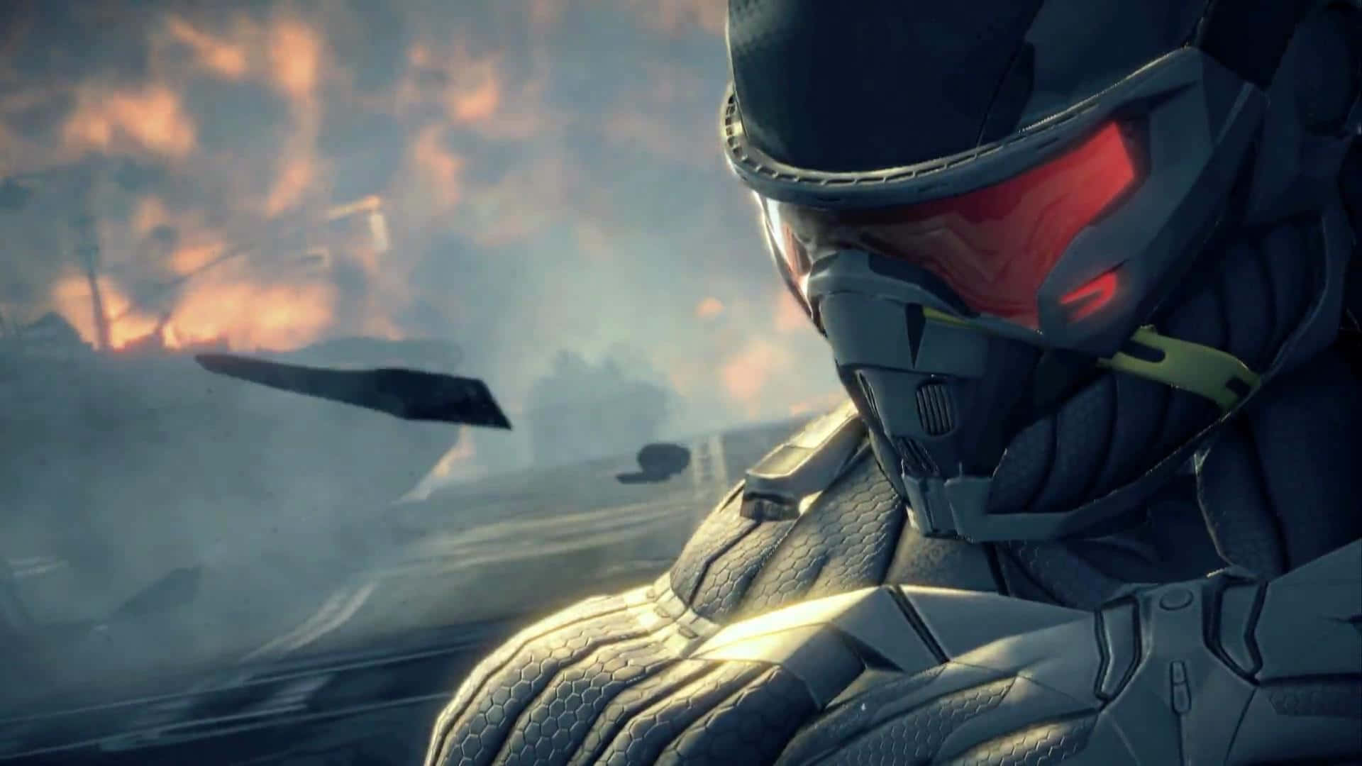 Nomad Looking At Burning Rubble Crysis Hd Wallpaper