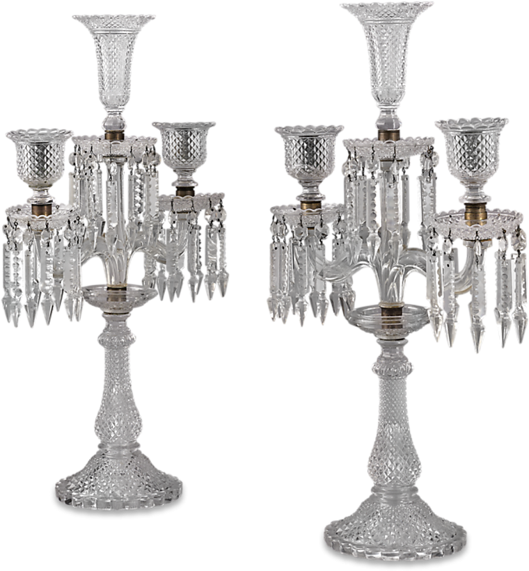 Crystal Candelabra Pair Baccarat Style PNG