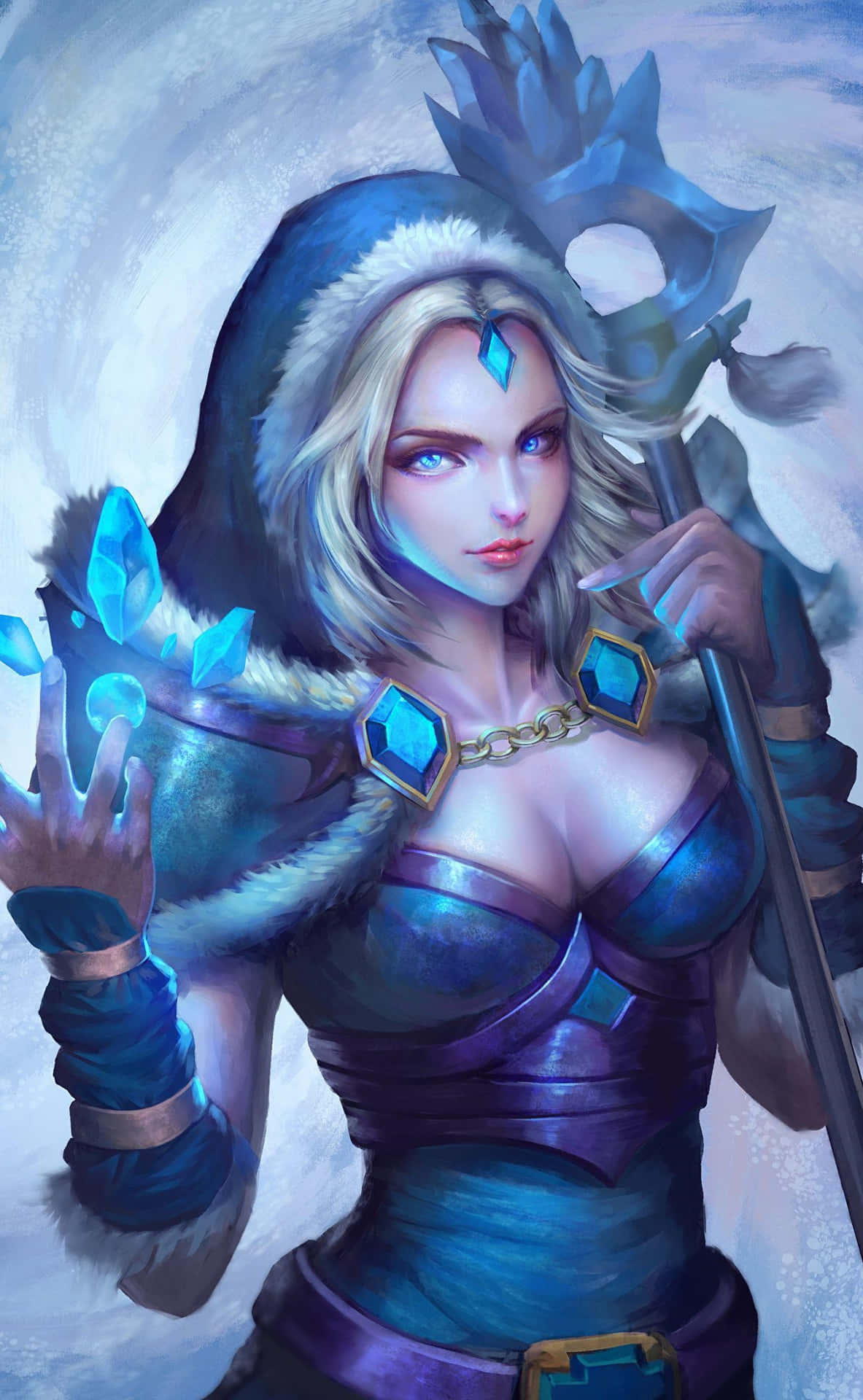 Enchanting Crystal Maiden amidst a snowy landscape Wallpaper