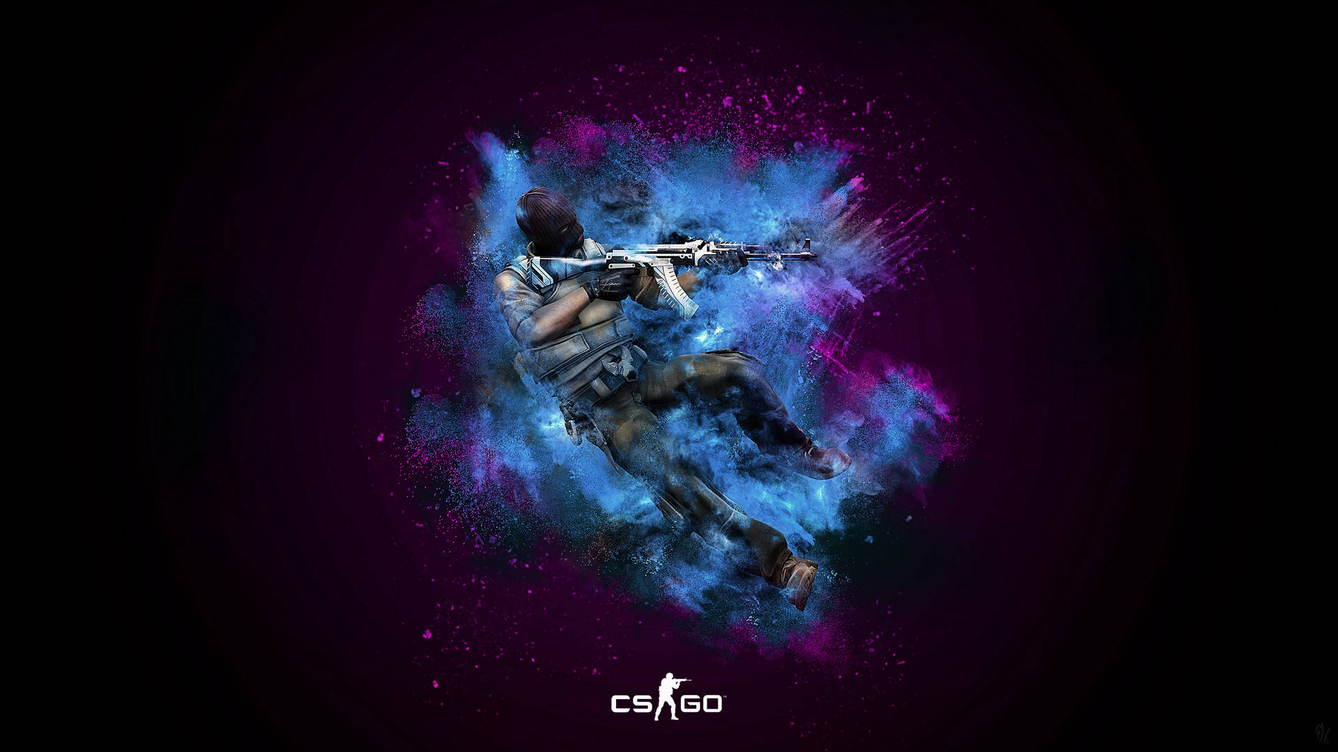 CS GO Pink And Blue Smoke Explosion Wallpaper