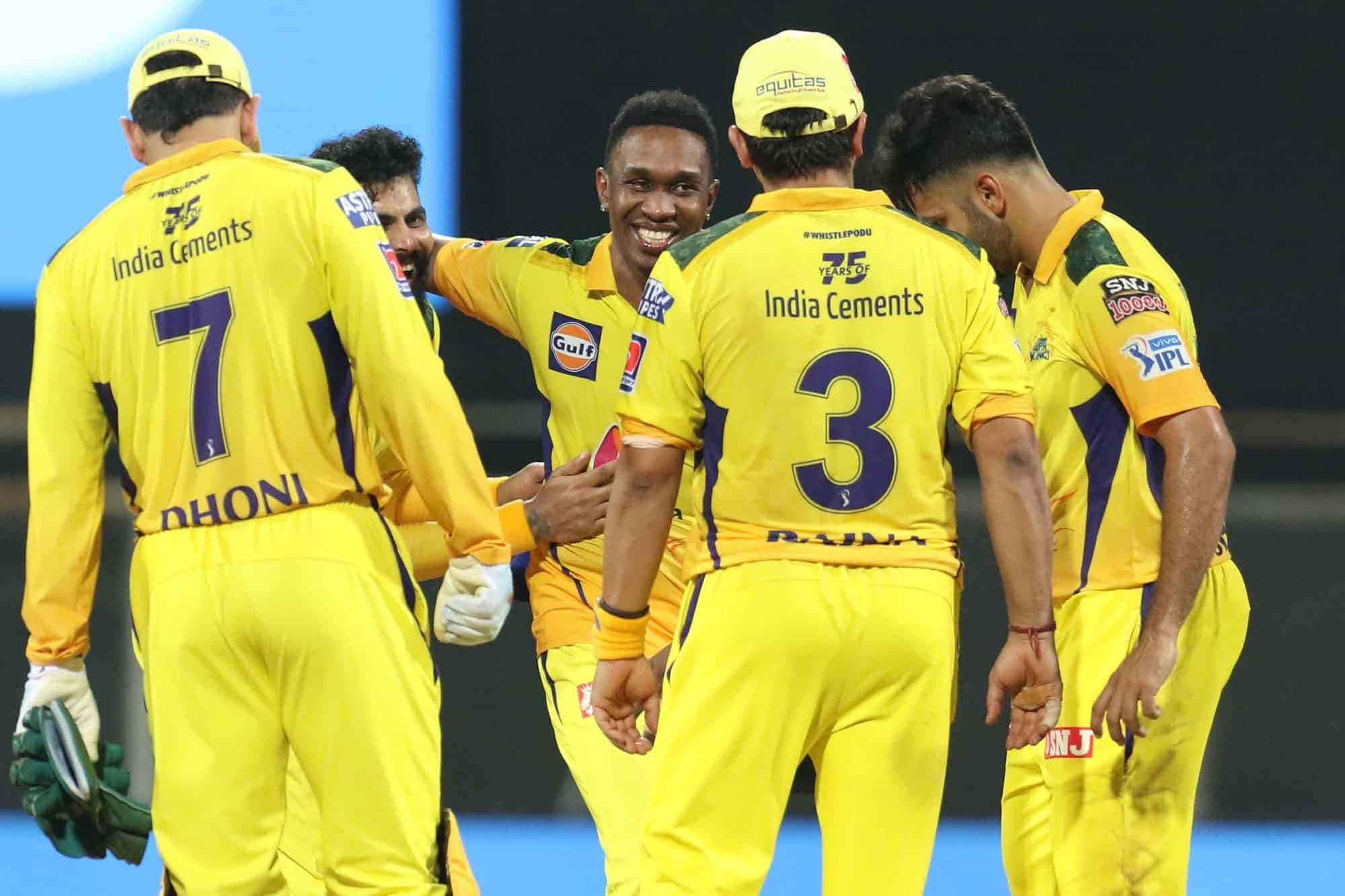CSK team celebrating victory with their roaring gold and yellow spirit
