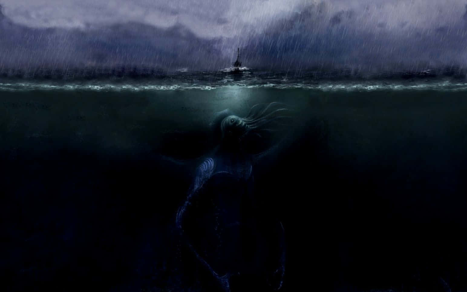A Dark Painting Of A Woman In The Water