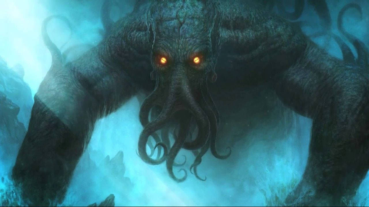 A large, mysterious creature lurks deep beneath the surface of the ocean Wallpaper