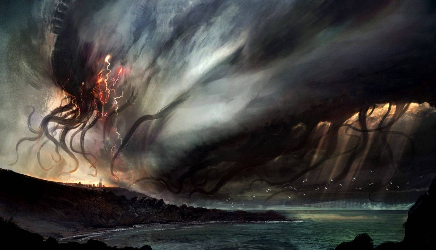 Cthulhu Emerging from the Stormy Depths Wallpaper