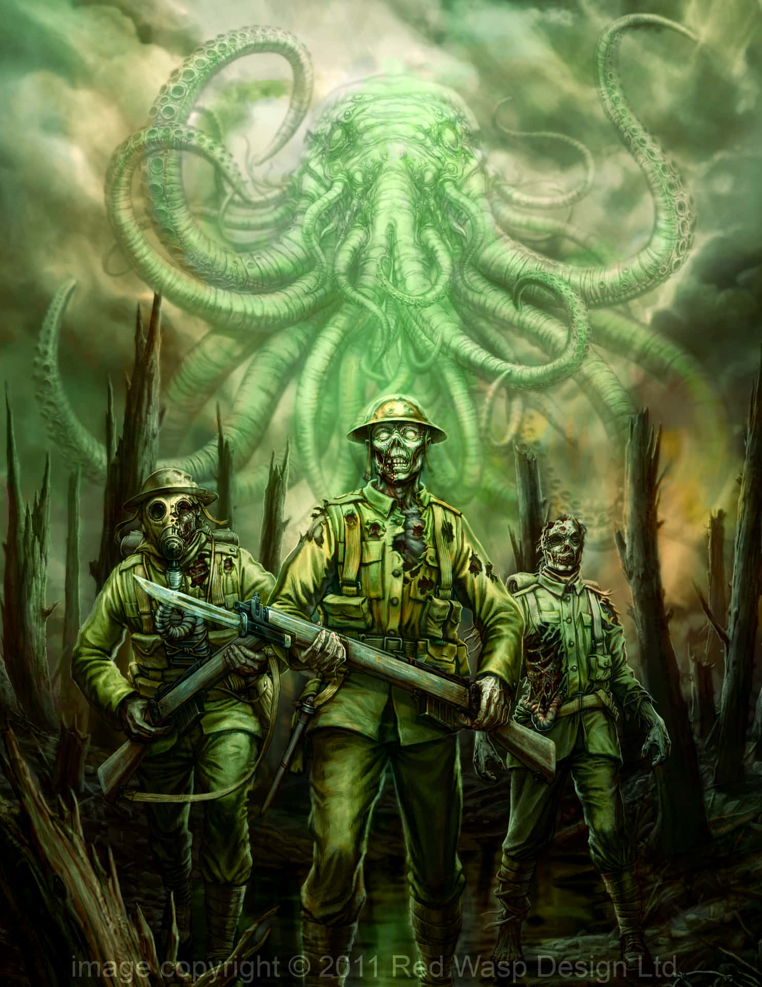 Einegruppe Von Soldaten Steht Vor Einem Grünen Oktopus.