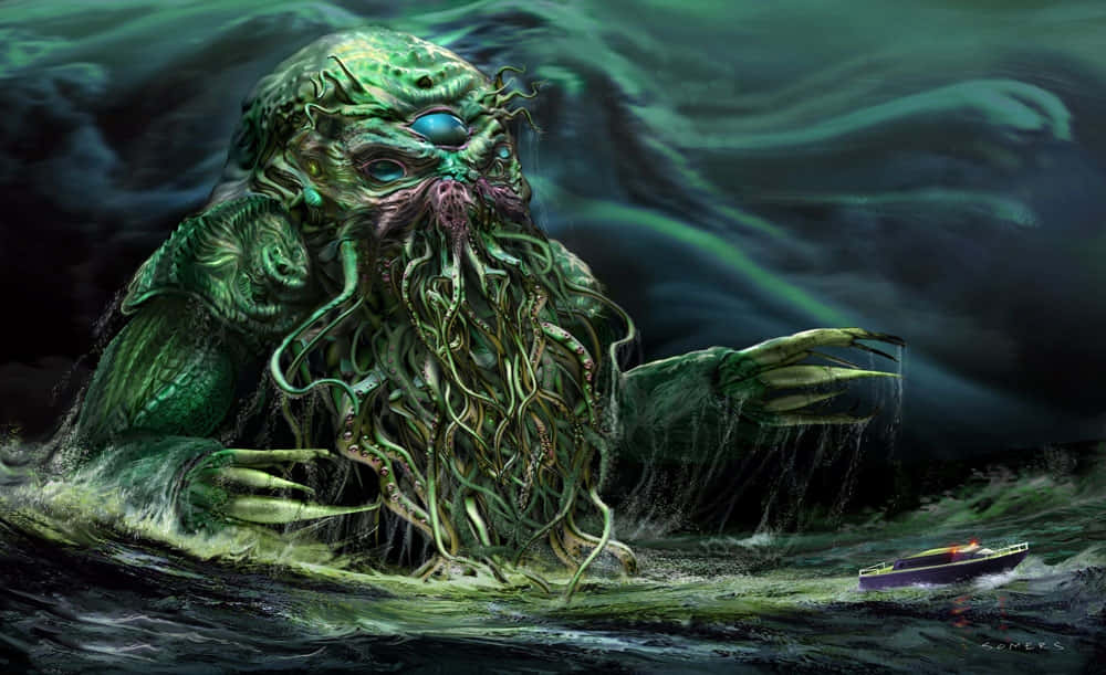 A Green Creature With Tentacles In The Water