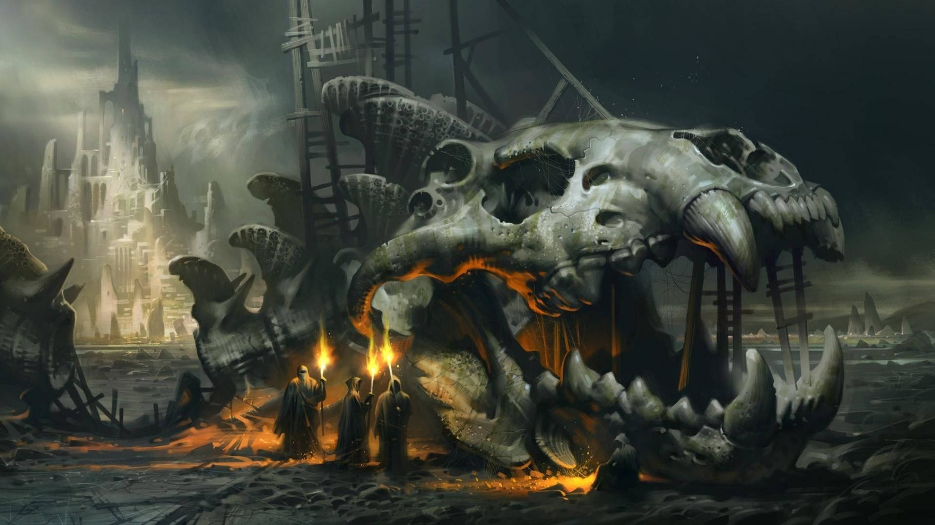 Cthulhu Skeleton Cult Worship Background
