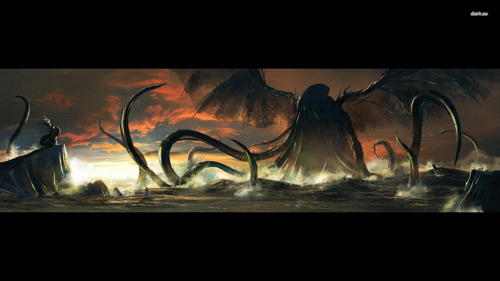 Cthulhu War At Ocean Background