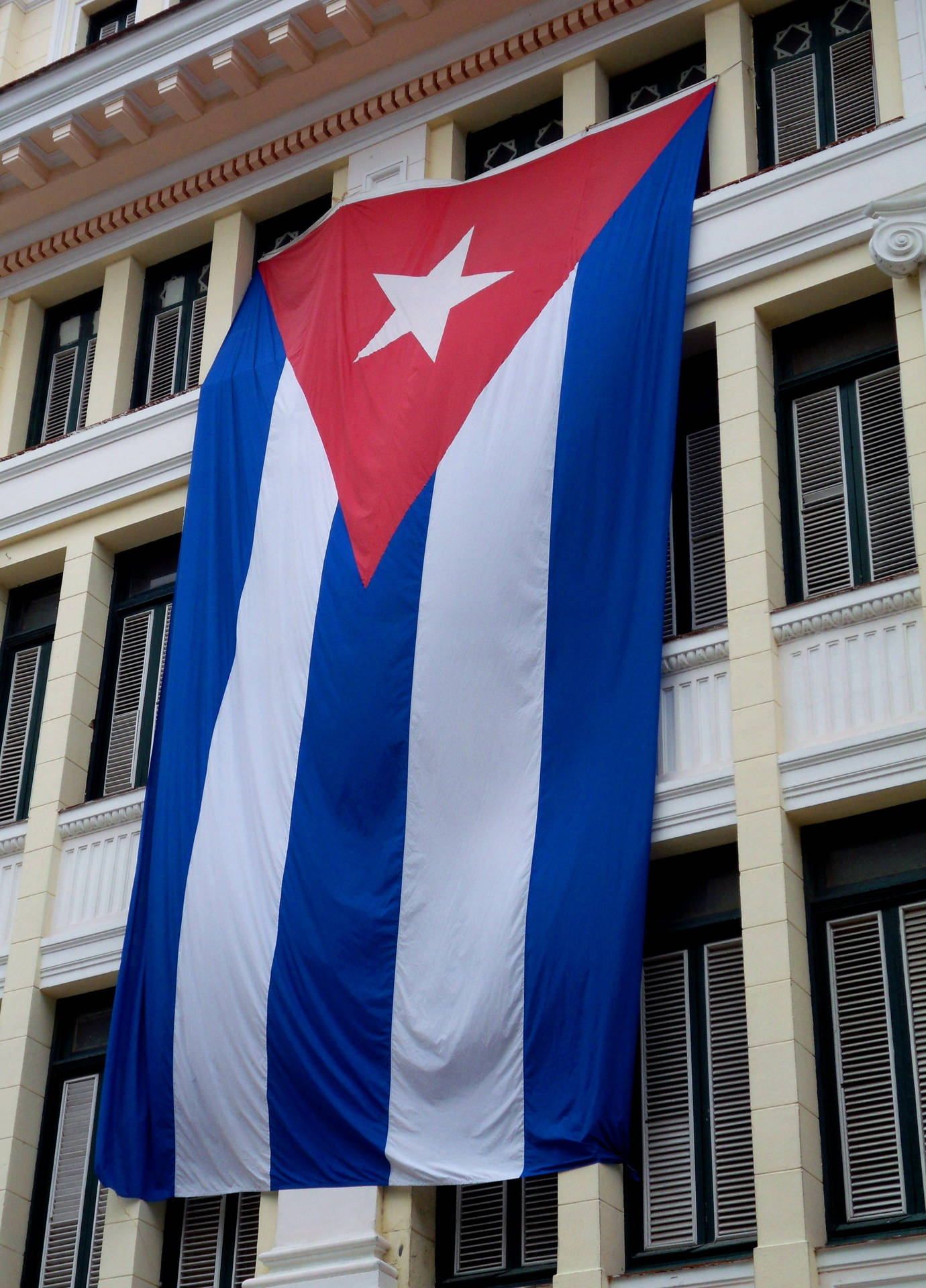 Cuban Flag In Front Of Building