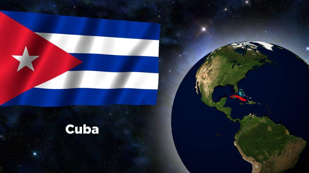 Cuban Flag Near Planet Earth