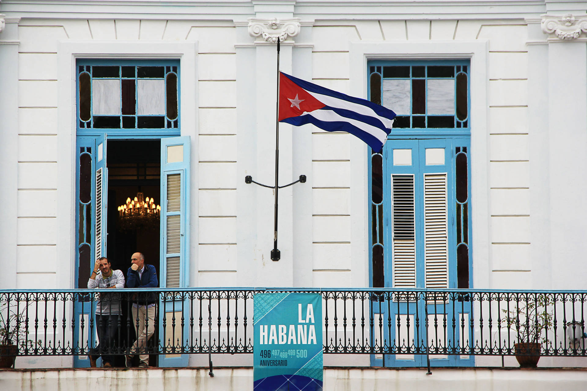 Cuban Flag People At Balcony