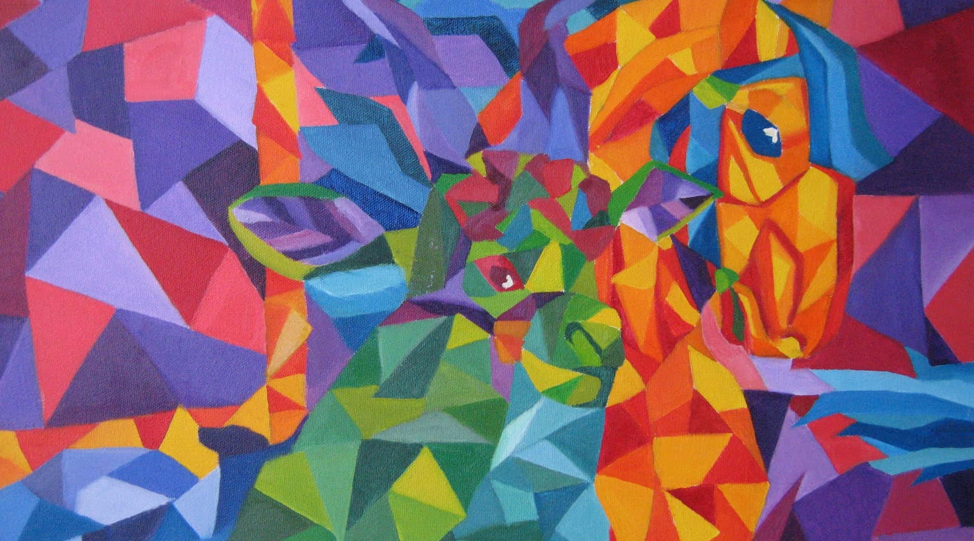 Cubist Style Colorful Animal Painting Wallpaper