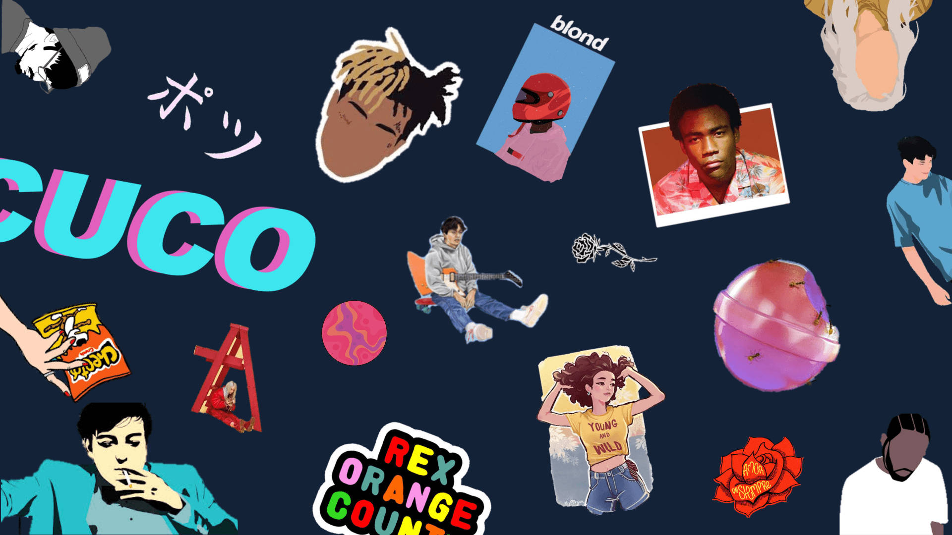 Cuco - en collage af klistermærker med ordet cuco Wallpaper