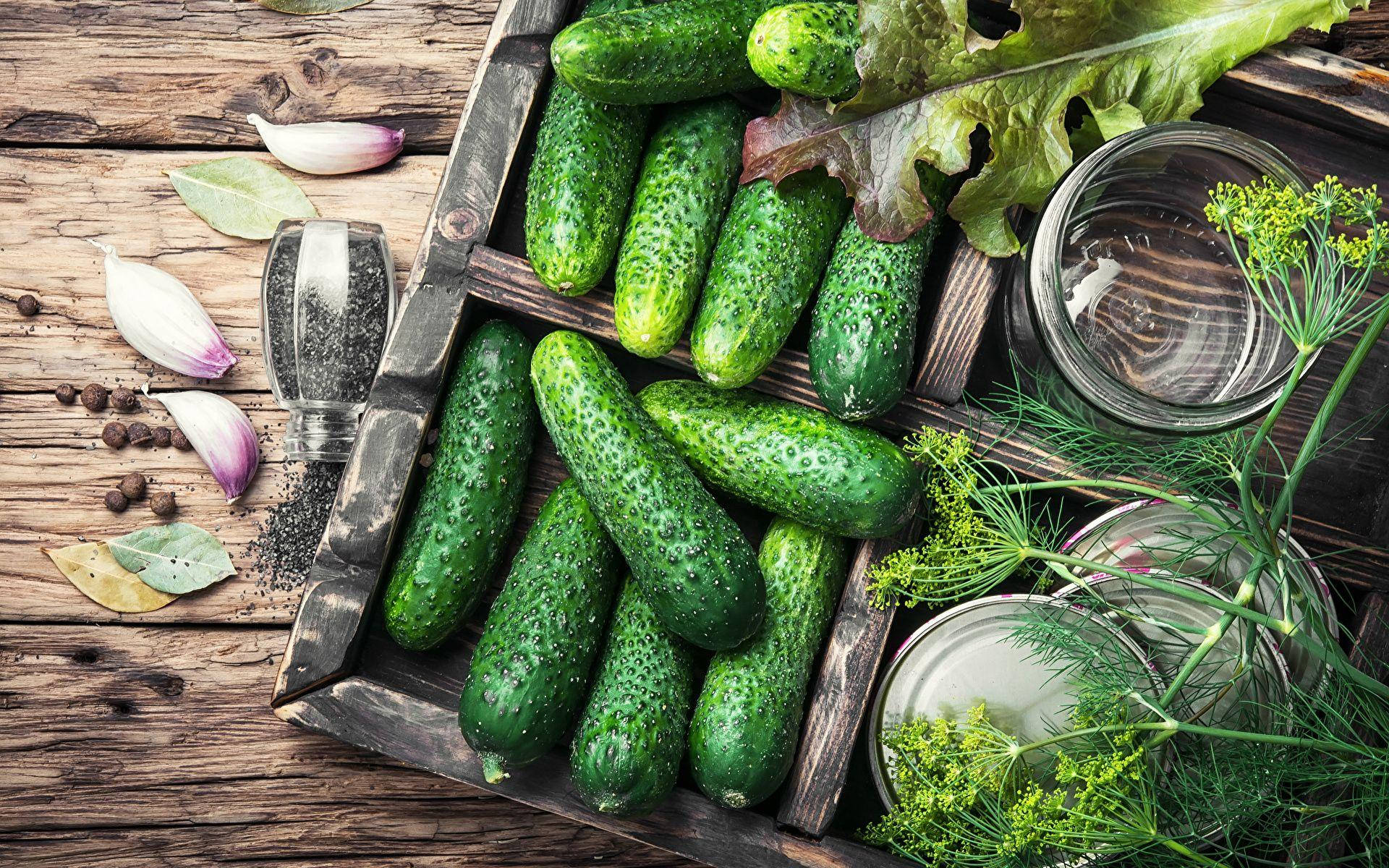 Cucumbers On A Tray With Spices Wallpaper