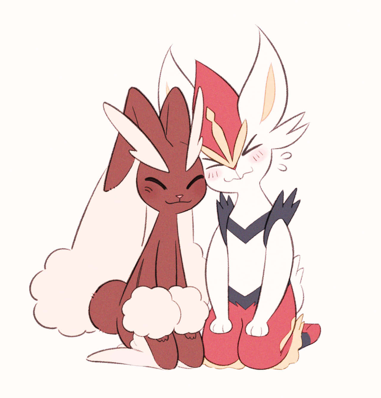 Affectionate Lopunny and Cinderace Pokémon in an Enchanting Illustration Wallpaper