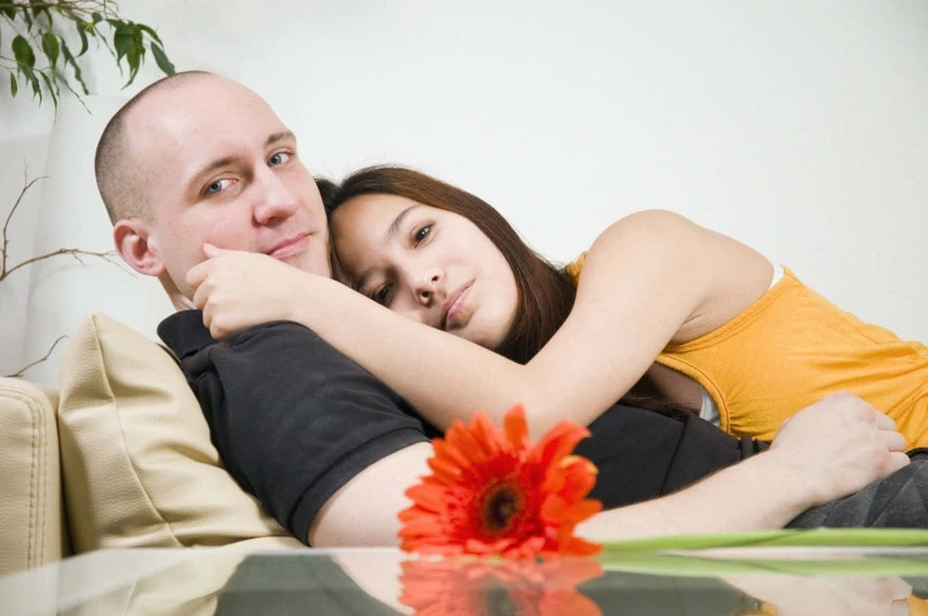 Flower Gift And Sofa Cuddling Pictures